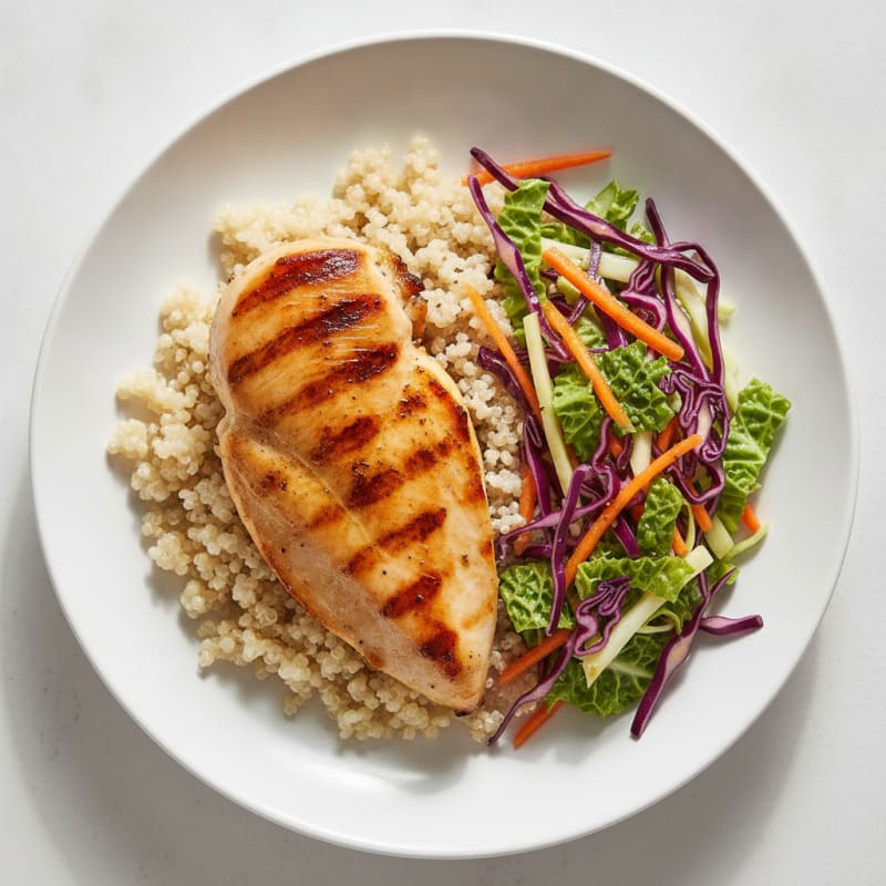 Grilled Chicken Breast with Crunchy Cabbage Slaw and Quinoa