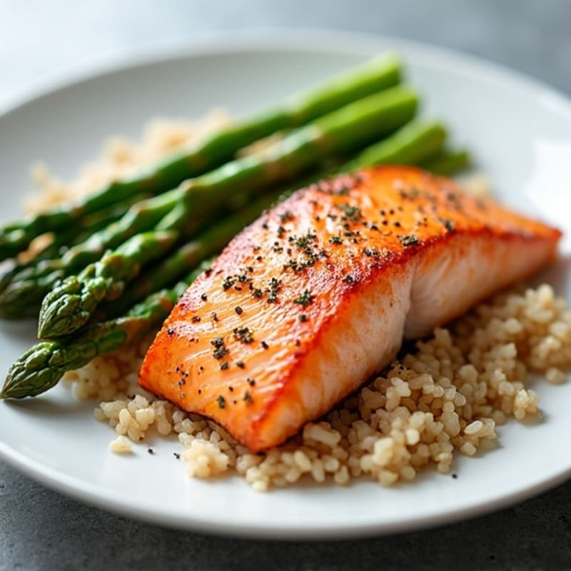 Seared Salmon with Steamed Asparagus and Brown Rice