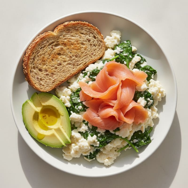 Silky Egg White Scramble with Smoked Salmon and Spinach