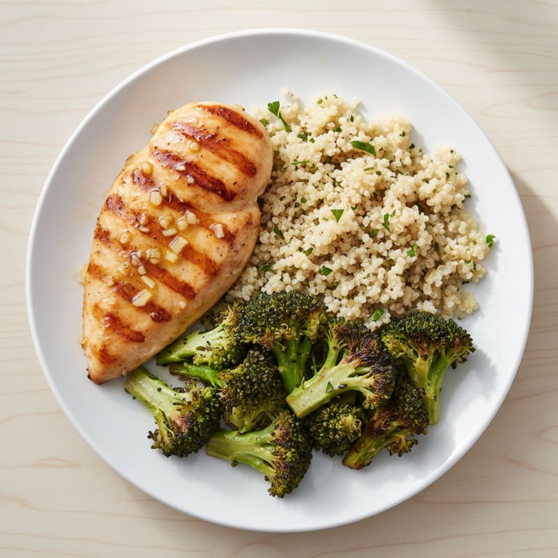 Grilled Chicken Breast with Quinoa and Roasted Broccoli
