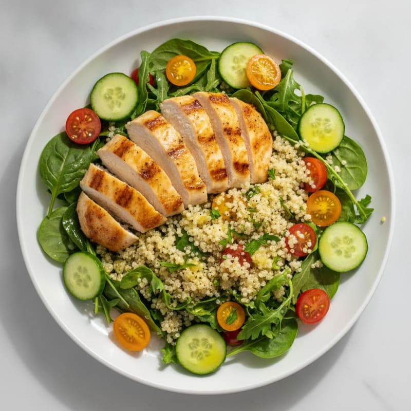 Lemon Herb Chicken Quinoa Salad with Greens
