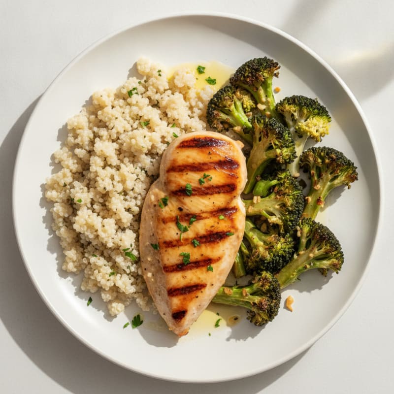 Grilled Chicken Breast with Quinoa and Roasted Broccoli