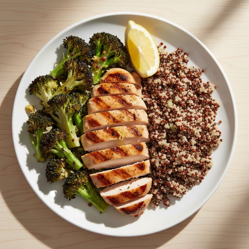 Grilled Chicken Breast with Roasted Broccoli and Quinoa