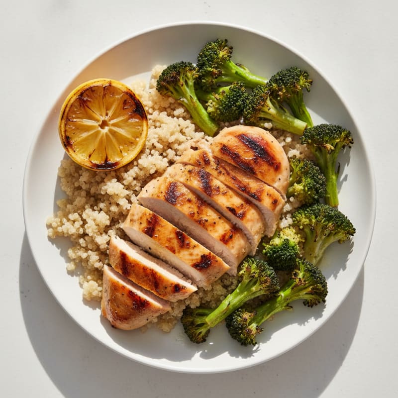 Grilled Chicken Breast with Quinoa and Roasted Broccoli