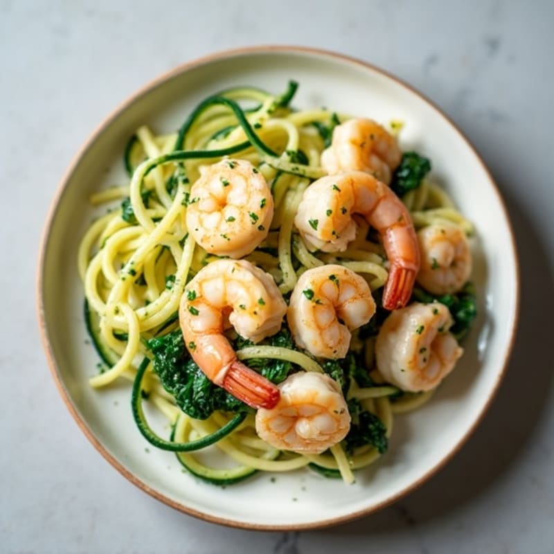 Creamy Cauliflower Alfredo Shrimp with Zucchini Noodles