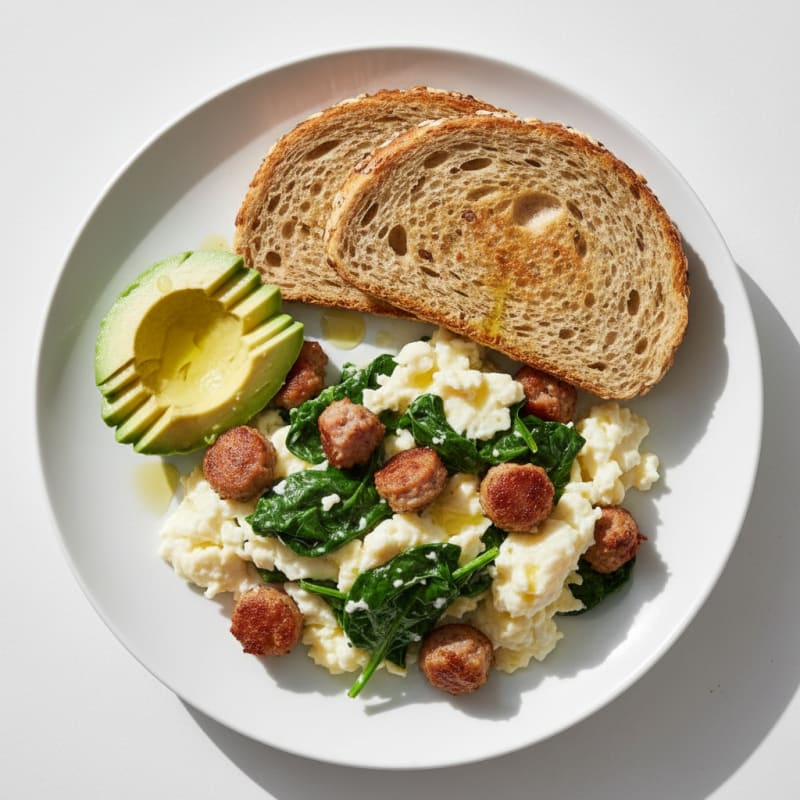 Egg White Scramble with Spinach and Turkey Sausage