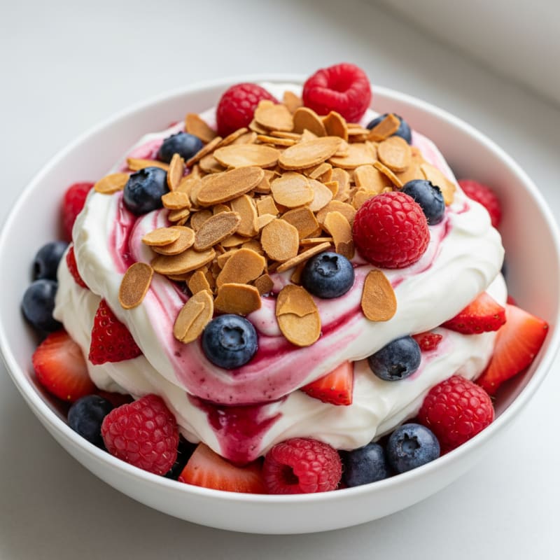 Greek Yogurt Protein Parfait with Mixed Berries and Almonds