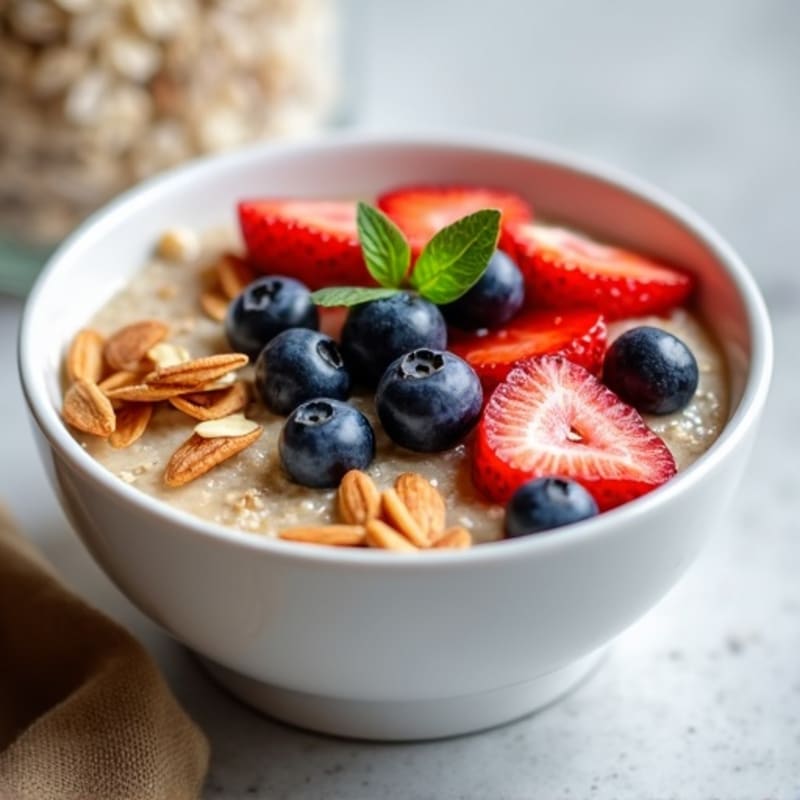 Creamy Protein Oatmeal with Fresh Berries and Toasted Almonds