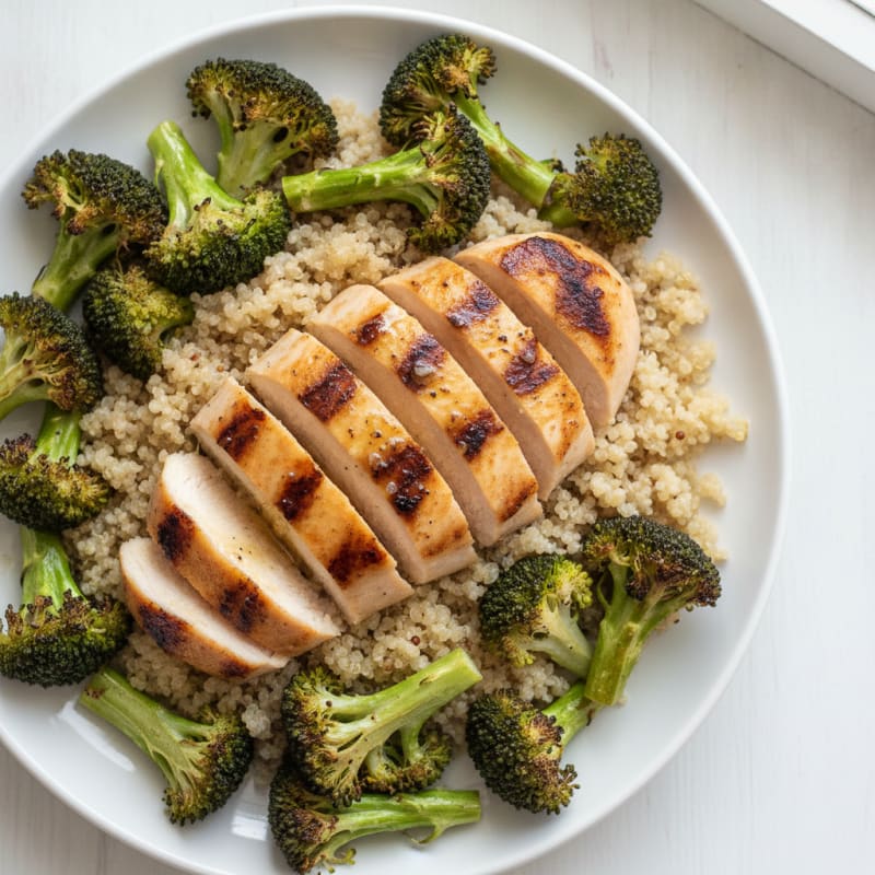 Grilled Chicken Breast with Quinoa and Roasted Broccoli