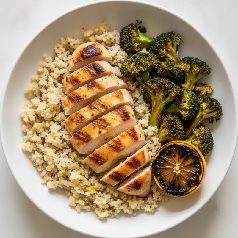 Grilled Chicken and Quinoa Bowl with Roasted Broccoli