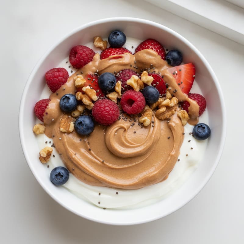 Creamy Greek Yogurt Parfait with Almond Butter and Mixed Berries
