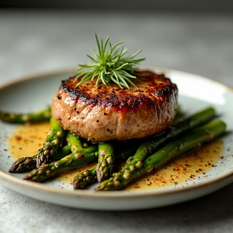 Crispy Pan-Seared Steak with Garlic Roasted Asparagus