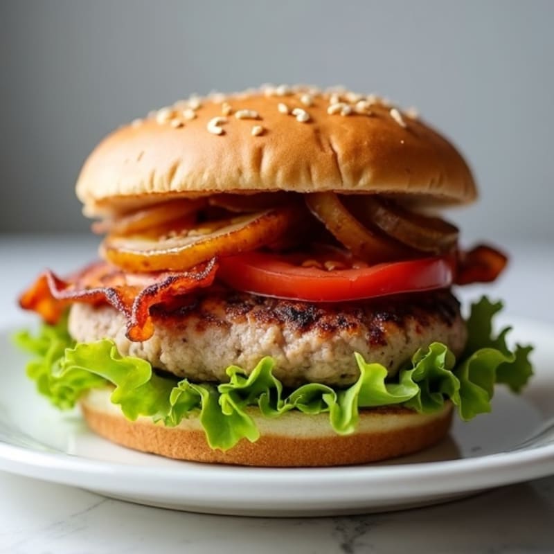 Lean Turkey Bacon Burger with Caramelized Onions