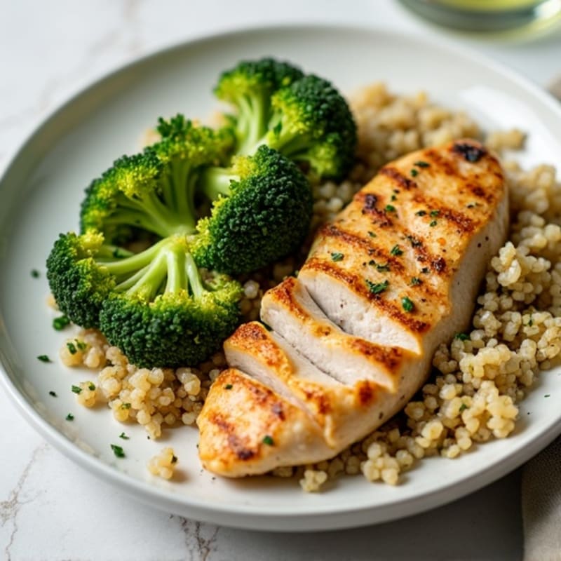 Grilled Chicken Breast with Quinoa and Roasted Broccoli