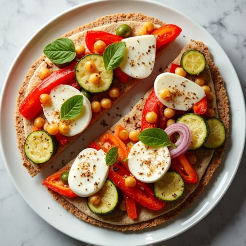 Crispy Whole Grain Flatbread with Roasted Vegetables and Fresh Mozzarella