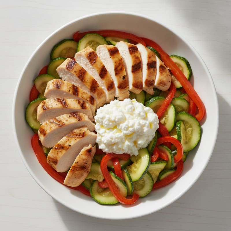 Grilled Chicken and Veggie Bowl with Cottage Cheese
