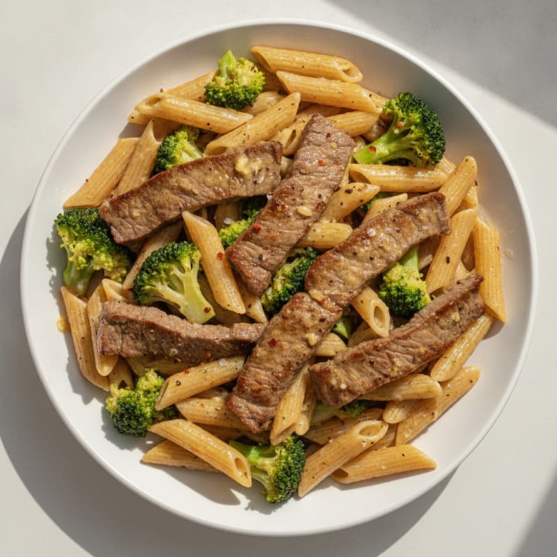 Garlic Butter Striploin Beef and Broccoli Pasta