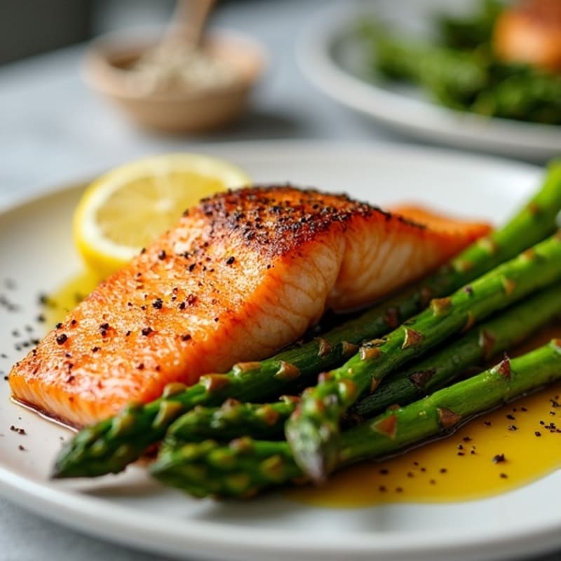 Crispy Pan-Seared Salmon with Roasted Asparagus