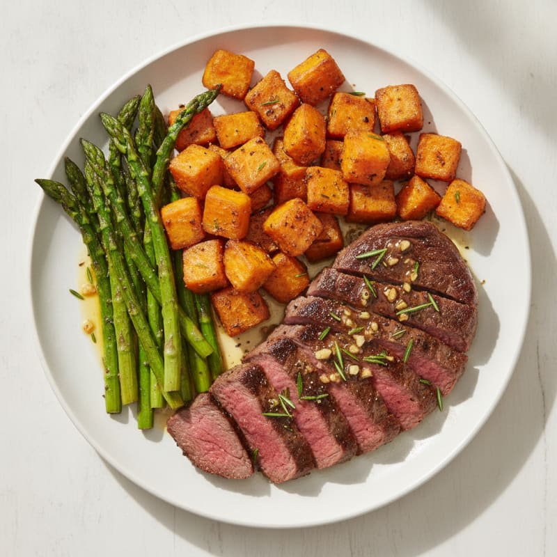 Garlic Herb Steak with Roasted Sweet Potatoes