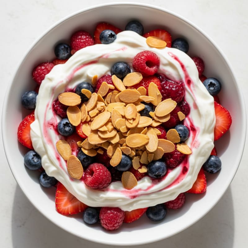 Greek Yogurt Protein Parfait with Mixed Berries and Almonds