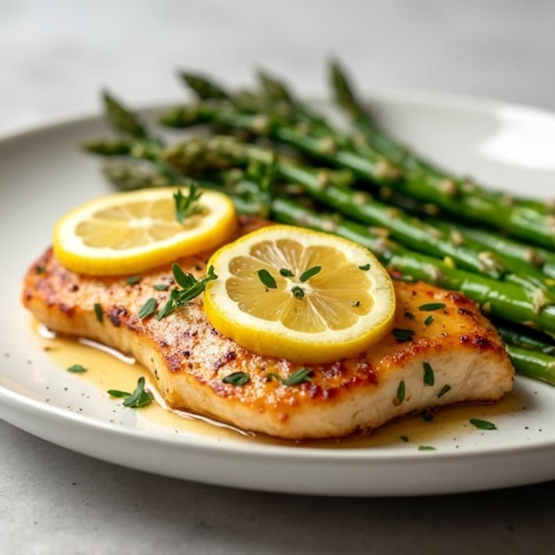 Pan-Seared Lemon Garlic Chicken with Roasted Asparagus