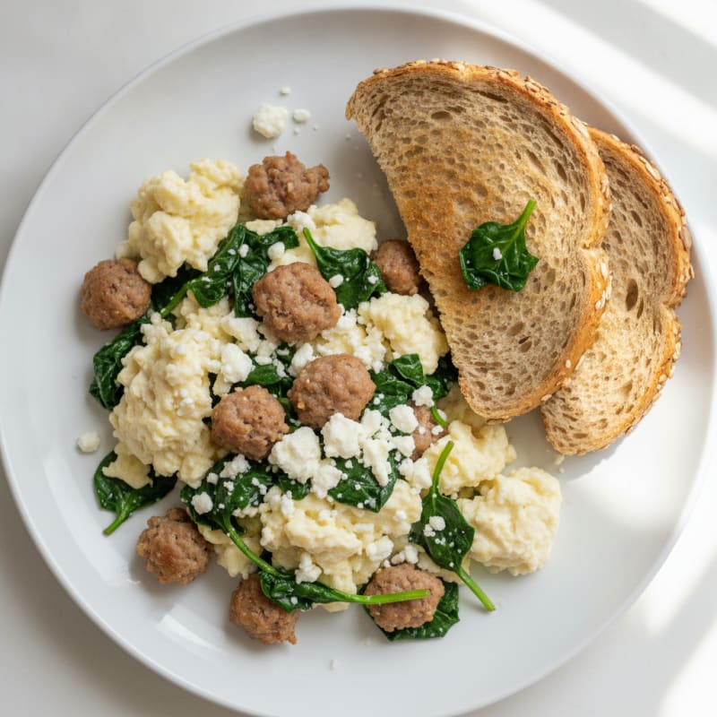 Egg White and Turkey Sausage Scramble with Spinach and Feta