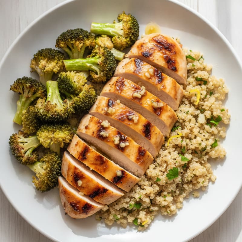 Grilled Chicken Breast with Roasted Broccoli and Quinoa