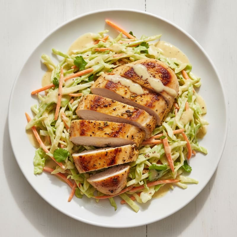 Grilled Chicken Breast with Crunchy Cabbage Slaw