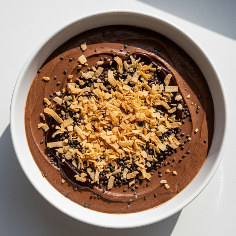Creamy Chocolate Protein Pudding with Toasted Coconut