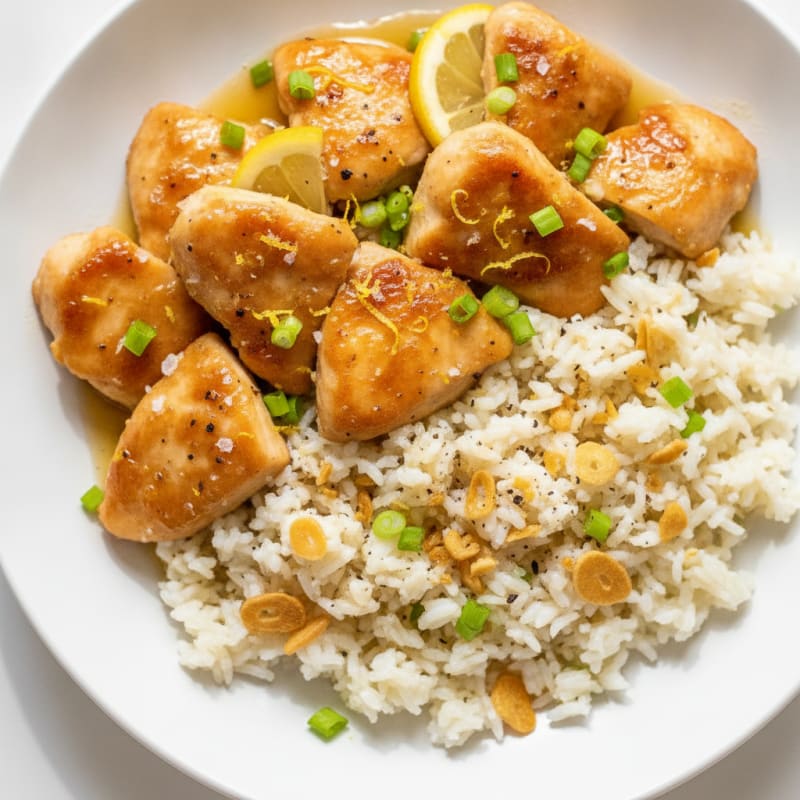 Sticky Lemon Chicken with Garlic Rice