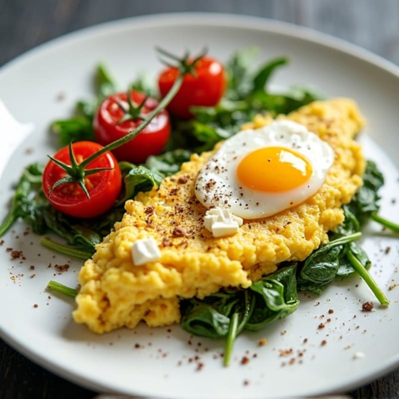 Fluffy Egg White Spinach Feta Scramble