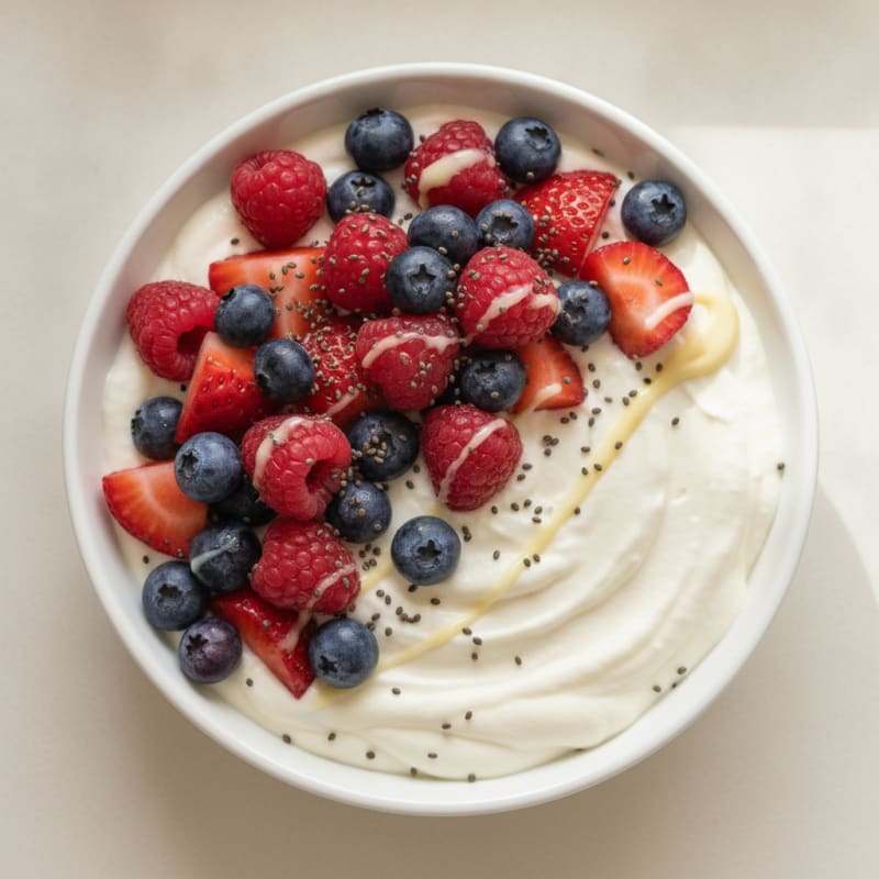 Greek Yogurt Protein Mousse with Mixed Berries