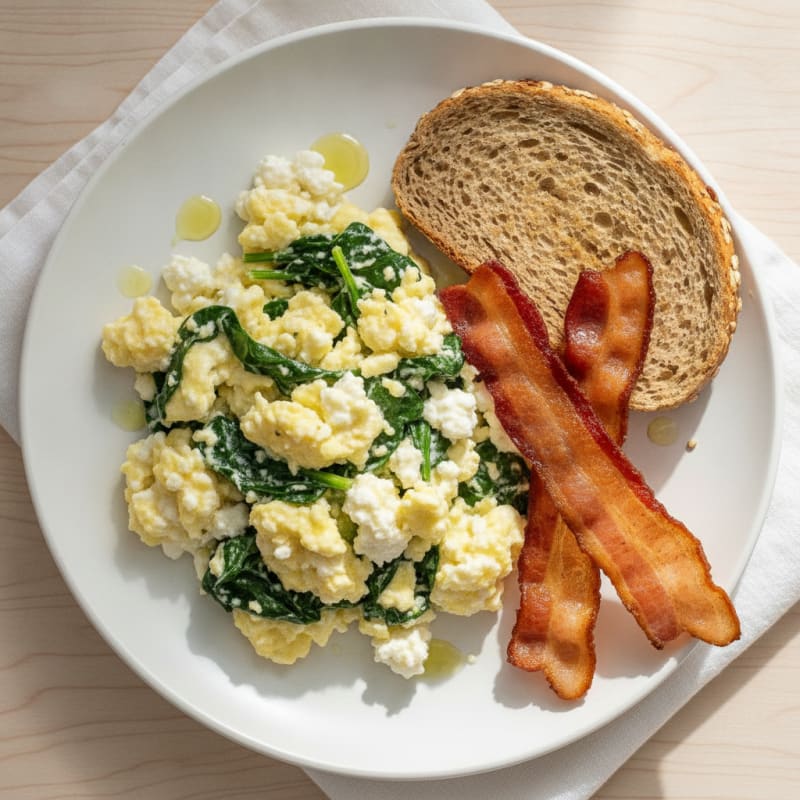 Cottage Cheese Scramble with Spinach and Turkey Bacon