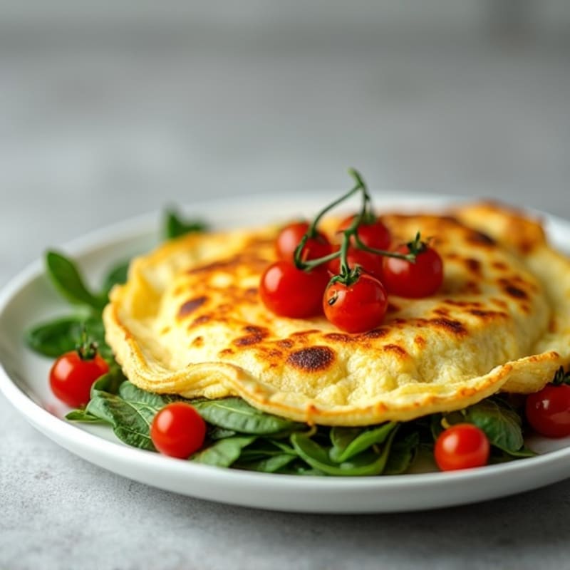 Fluffy Egg Omelet with Fresh Spinach and Cherry Tomatoes
