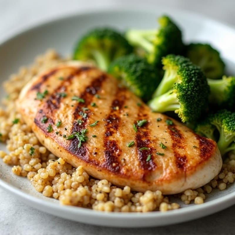 Grilled Chicken Breast with Quinoa and Roasted Broccoli