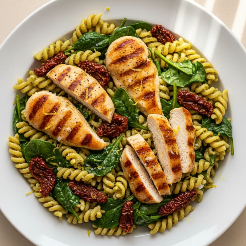 Pesto Chicken Pasta with Sun-Dried Tomatoes