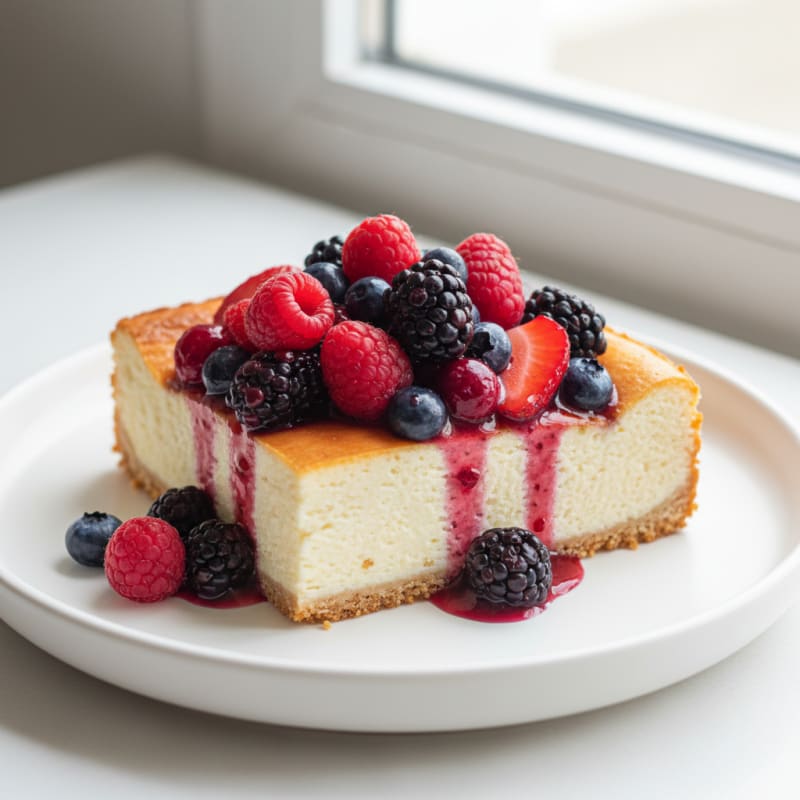 Greek Yogurt Protein Cheesecake with Mixed Berries