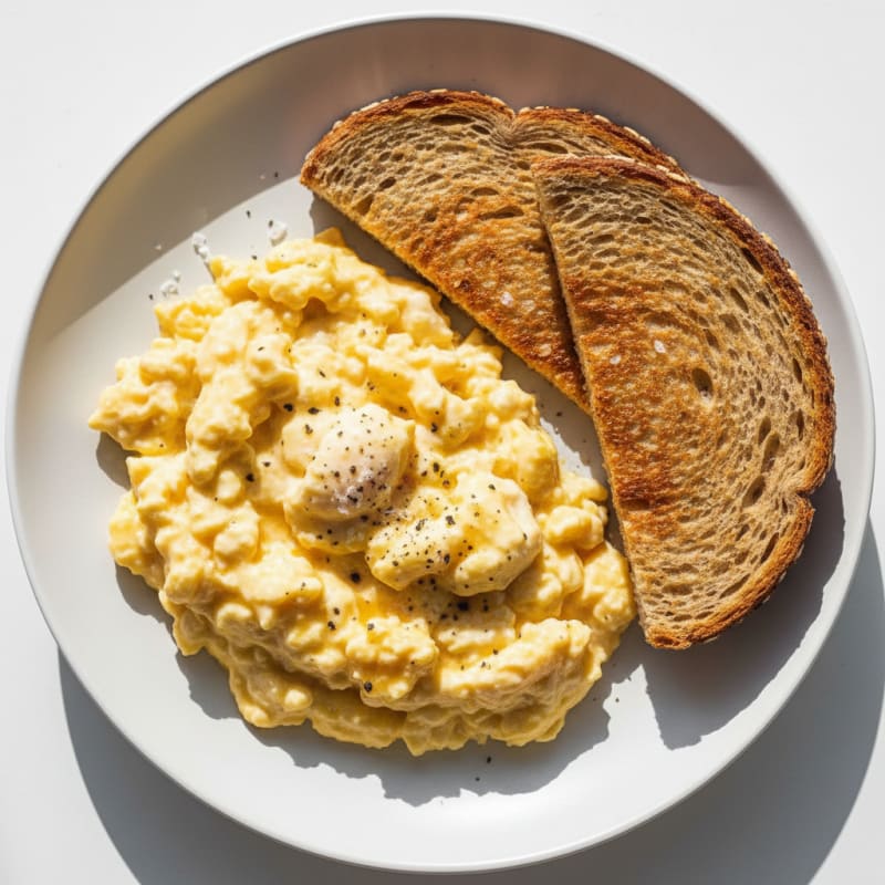 High-Protein Creamy Scrambled Eggs and Toast