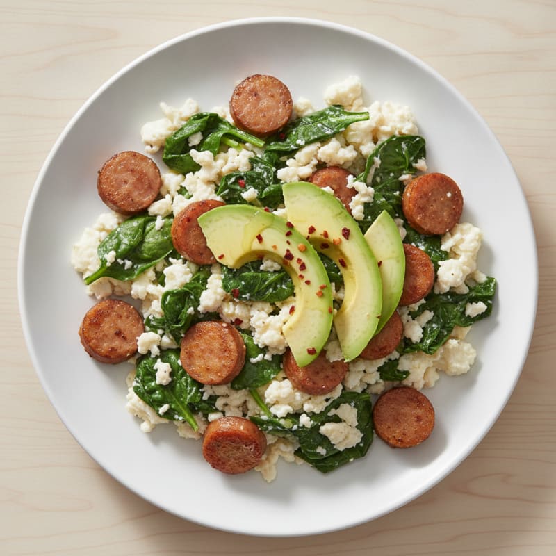 Egg White and Turkey Sausage Scramble with Spinach