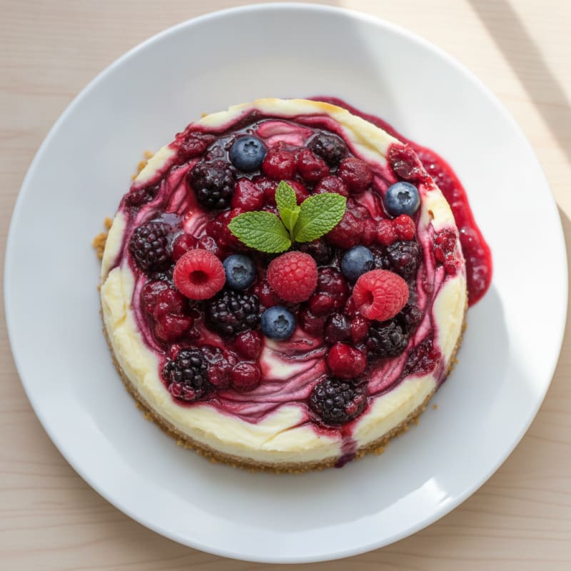 Greek Yogurt Protein Cheesecake with Mixed Berries