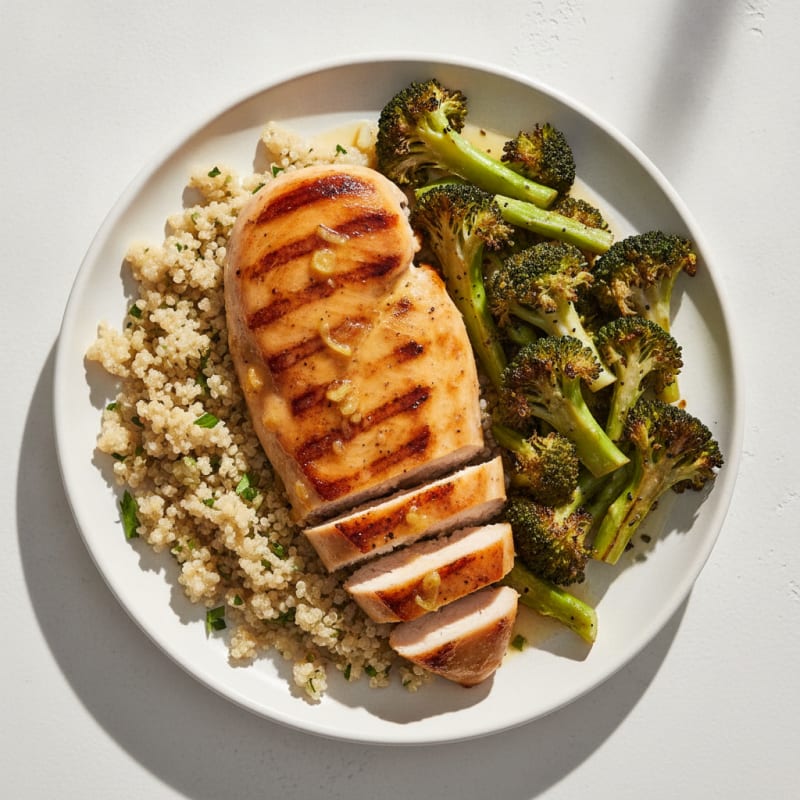 Grilled Chicken Breast with Quinoa and Roasted Broccoli