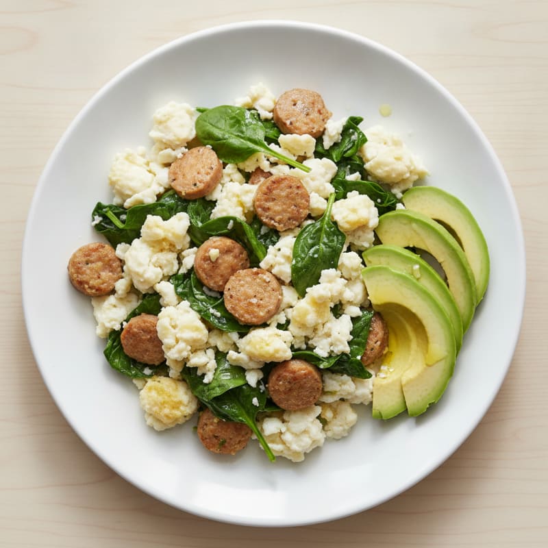 Egg White Scramble with Turkey Sausage and Spinach