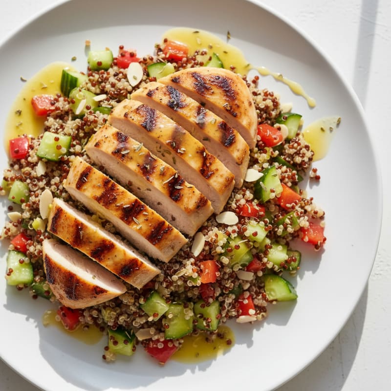 Grilled Chicken Breast with Crunchy Quinoa Salad and Lemon Vinaigrette