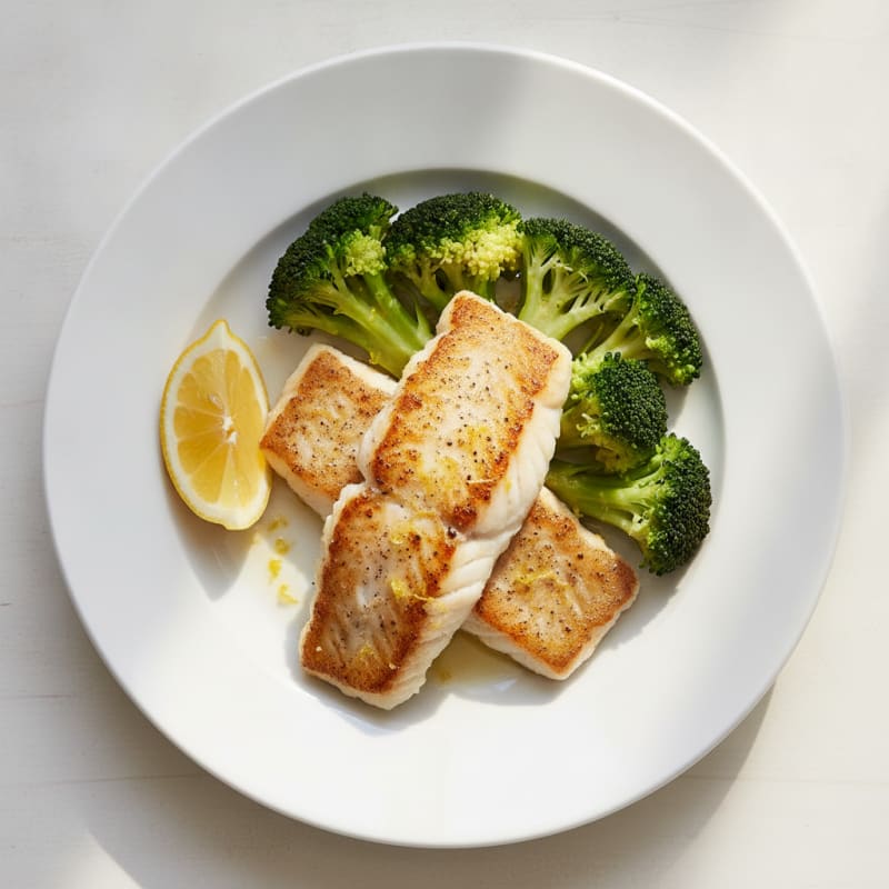 Seared Cod with Steamed Broccoli and Lemon