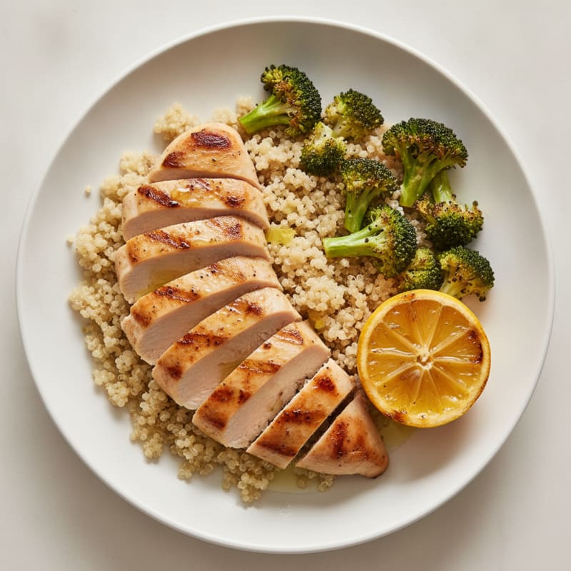 Grilled Chicken Breast with Quinoa and Roasted Broccoli