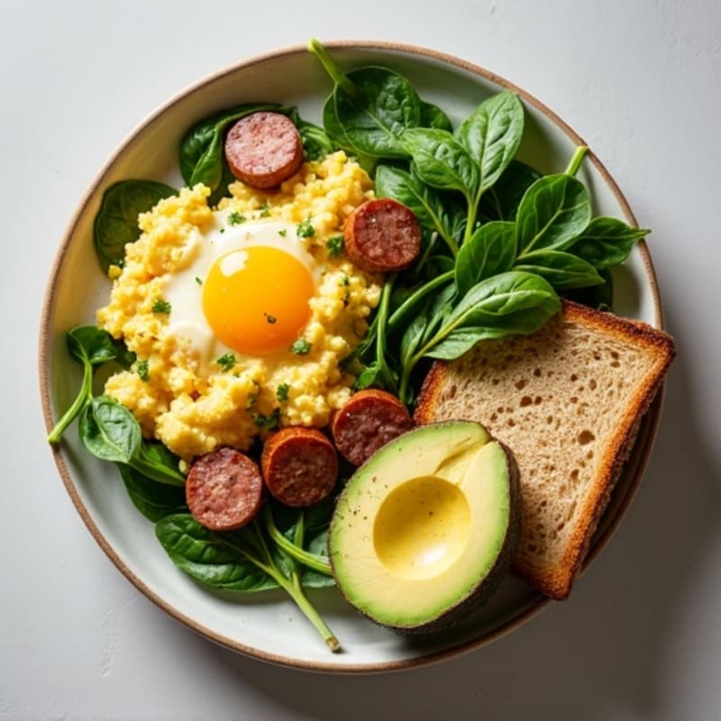 Egg White Scramble with Turkey Sausage and Spinach