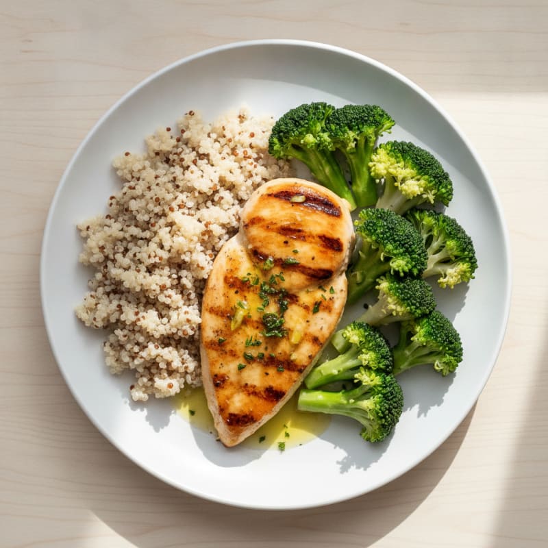 Grilled Chicken Breast with Quinoa and Steamed Broccoli