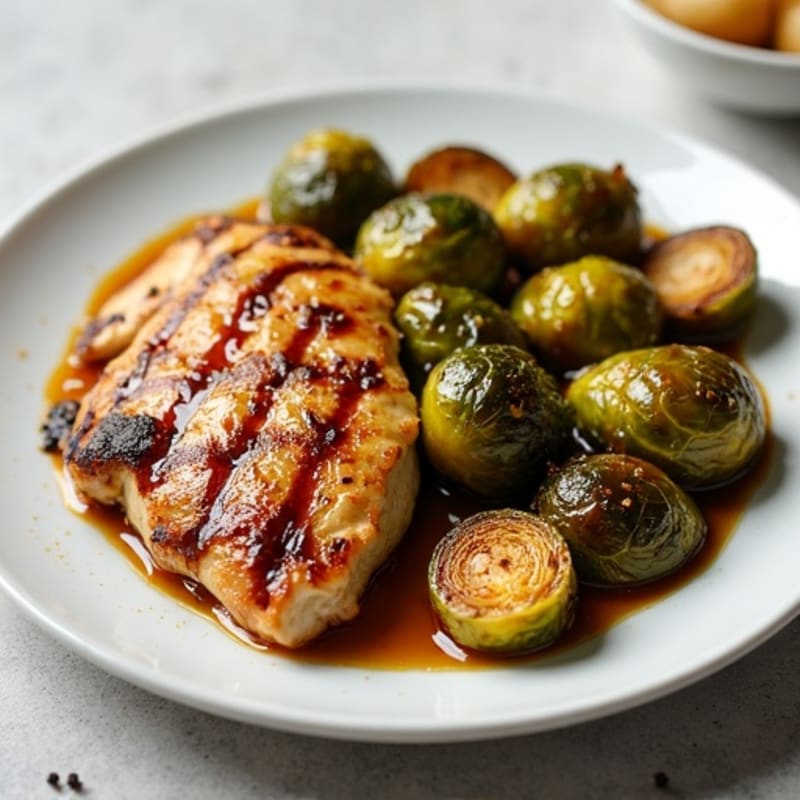 Honey-Balsamic Glazed Crispy Brussels Sprouts with Grilled Chicken