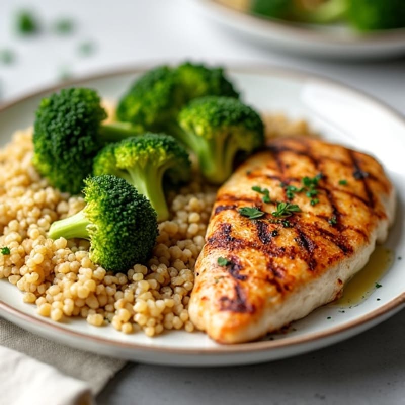 Grilled Chicken Breast with Quinoa and Roasted Broccoli