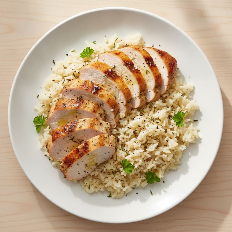 Roasted Turkey Tenderloin with Garlic Rice